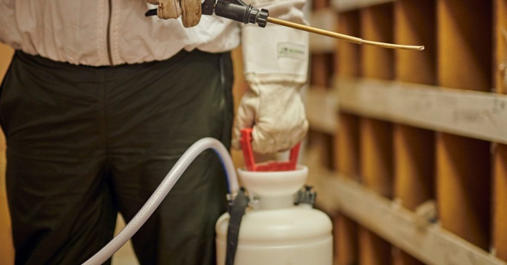 Commercial Pest Controller holding a spray bottle