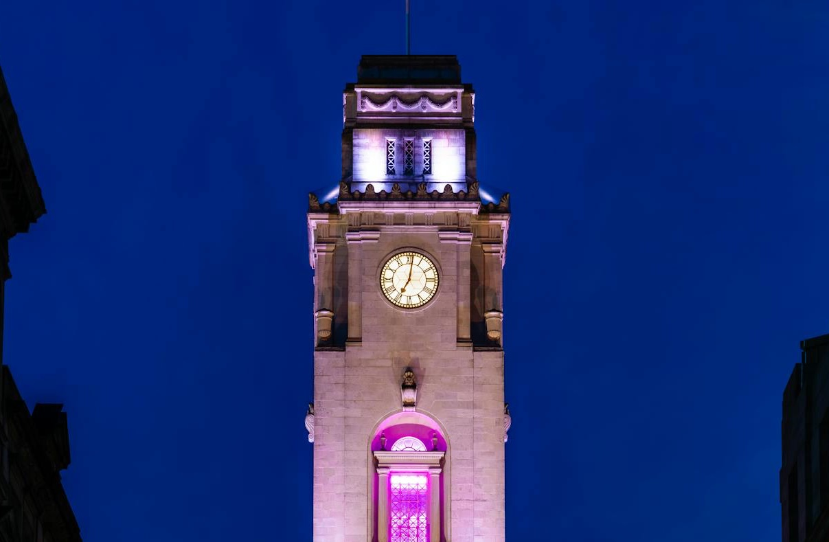 A building illuminated with lights in Barnsley